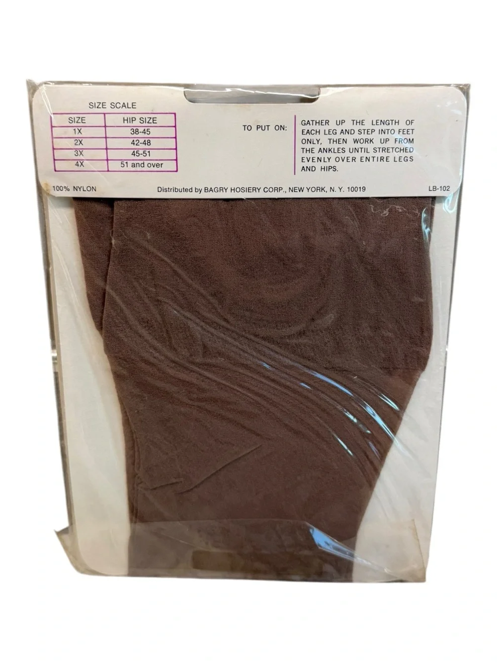 Vintage Bagry Turbo 7 Extra Size Width Pantyhose 100% Nylon Taupetone Size 4X